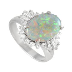 LB Exclusive Platinum 0.48 Ct Diamond and Opal Ring