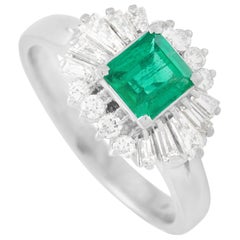 LB Exclusive Platinum 0.49 Carat Diamond and 0.70 Carat Emerald Ring