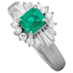 LB Exclusive Platinum 0.49 Carat Diamond and Emerald Ring