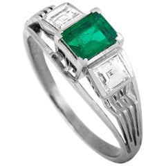 LB Exclusive Platinum 0.49 Carat Diamond and Emerald Ring