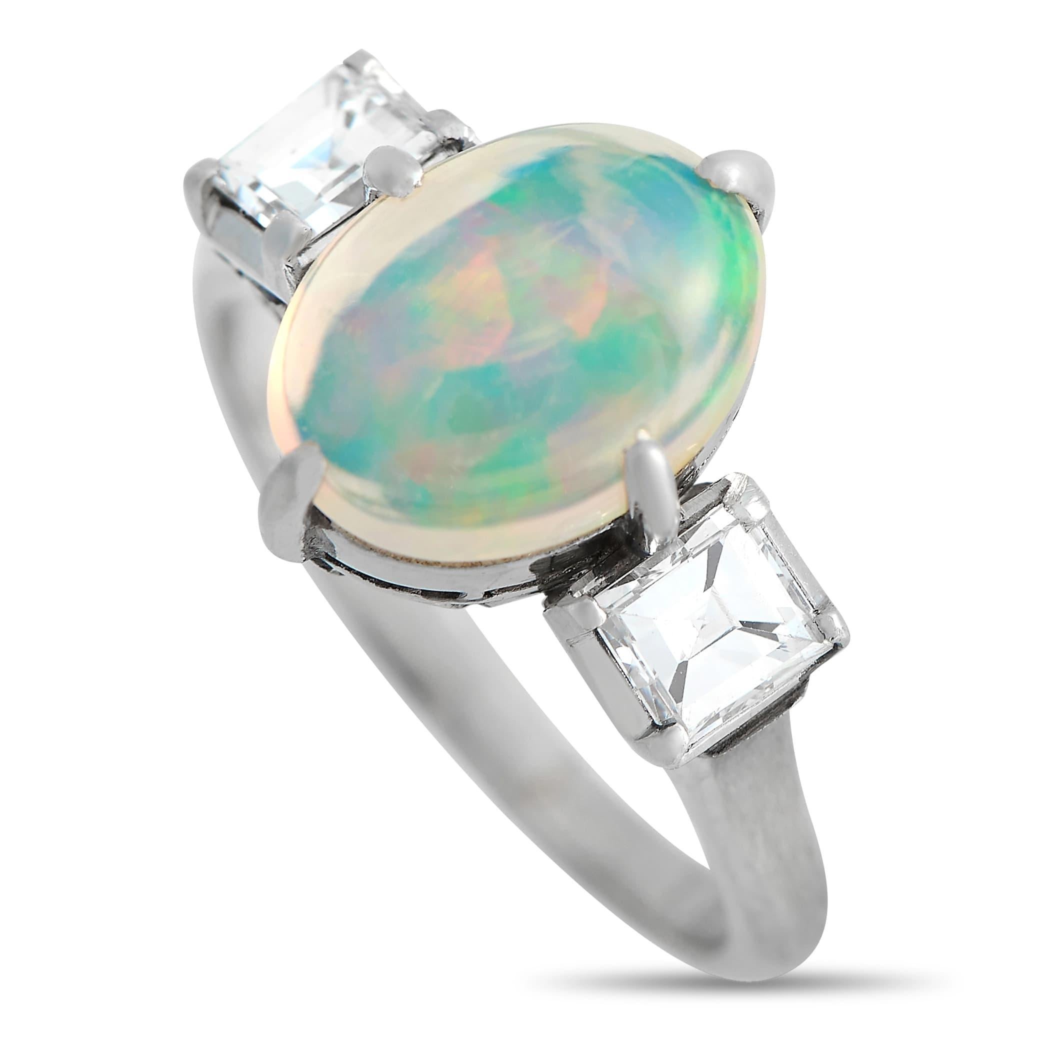 LB Exclusive Platinum 0.49ct Diamond and Opal Ring In New Condition In Southampton, PA