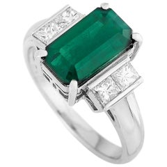 LB Exclusive Platinum 0.50 Carat Diamond and Emerald Ring