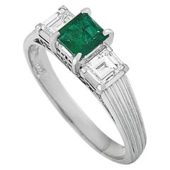LB Exclusive Platinum 0.50 Carat Diamond and Emerald Ring