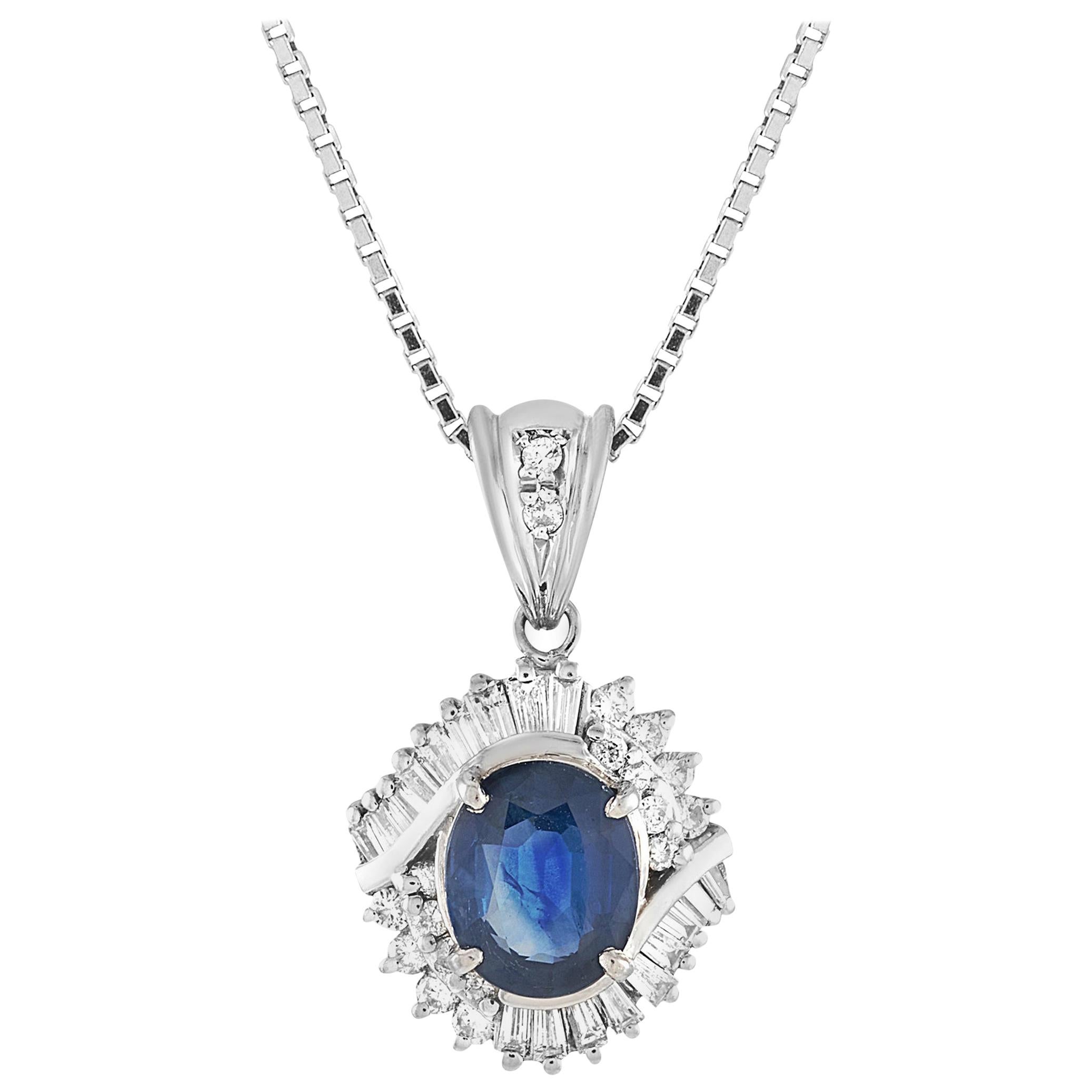 LB Exclusive Platinum 0.50 Carat Diamond and Sapphire Pendant Necklace