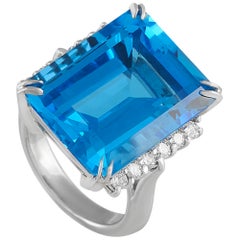 LB Exclusive Platinum 0.50 Carat Diamond and Topaz Ring