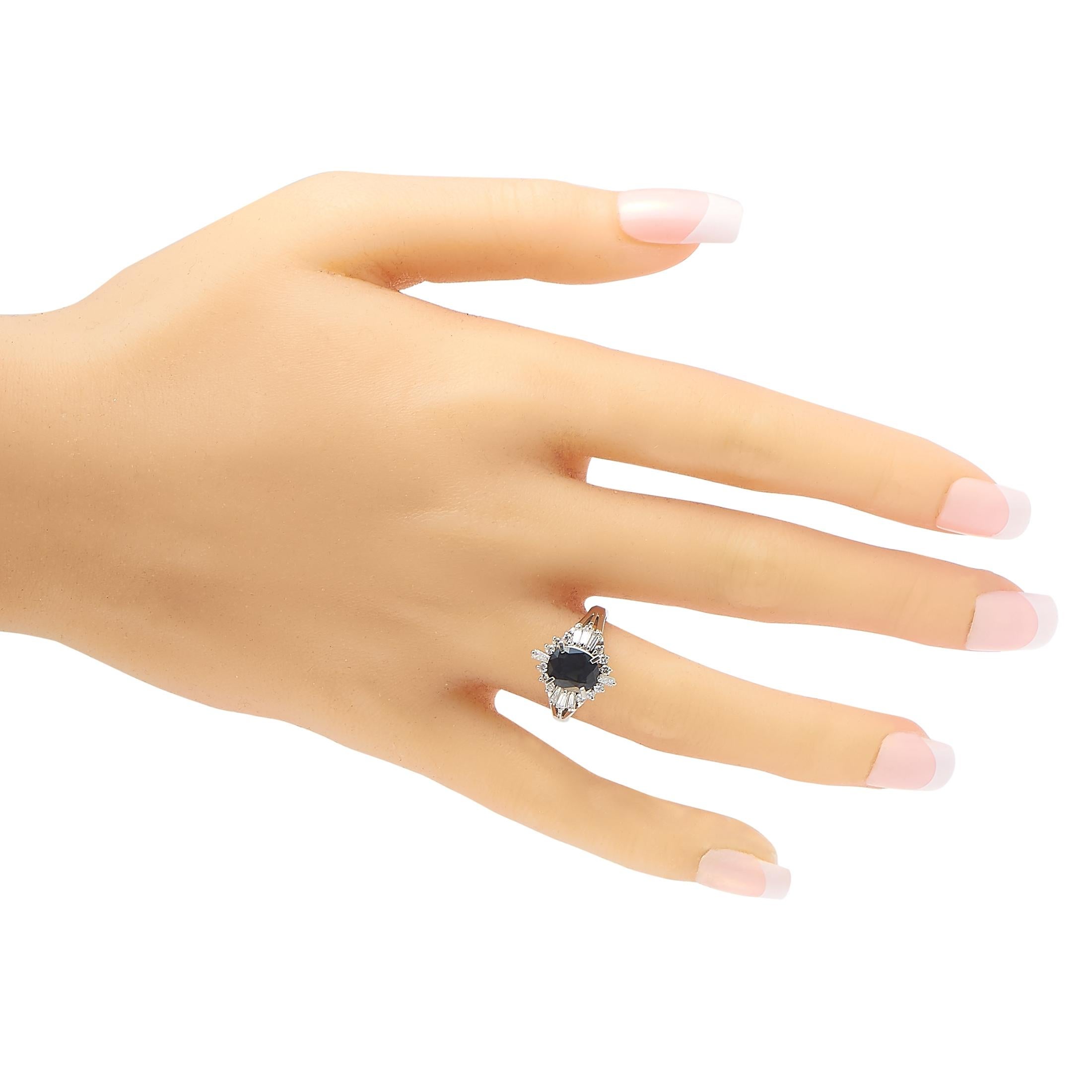 Round Cut LB Exclusive Platinum 0.50 Carat Diamond and 2.08 Carat Sapphire Ring
