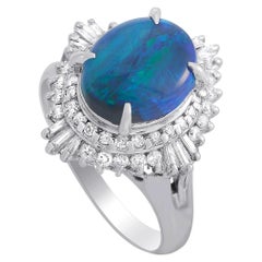LB Exclusive Platinum 0.50 Ct Diamond and 2.37 Ct Boulder Opal Ring
