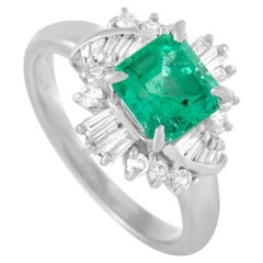 LB Exclusive Platinum 0.50 Ct Diamond and Emerald Ring