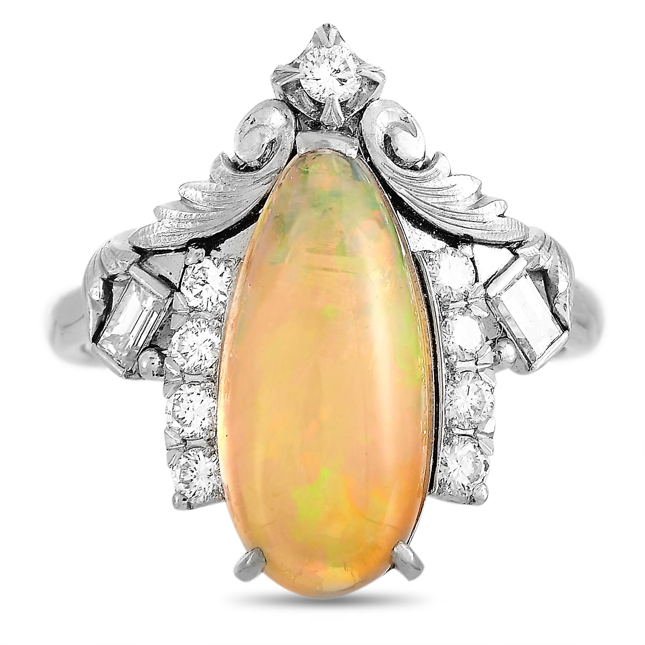 Women's LB Exclusive Platinum 0.50 Carat Diamond and Opal Ring