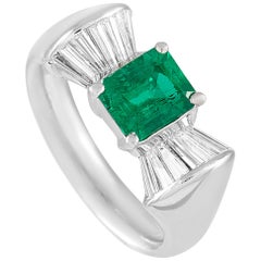LB Exclusive Platinum 0.51 Carat Diamond and Emerald Ring