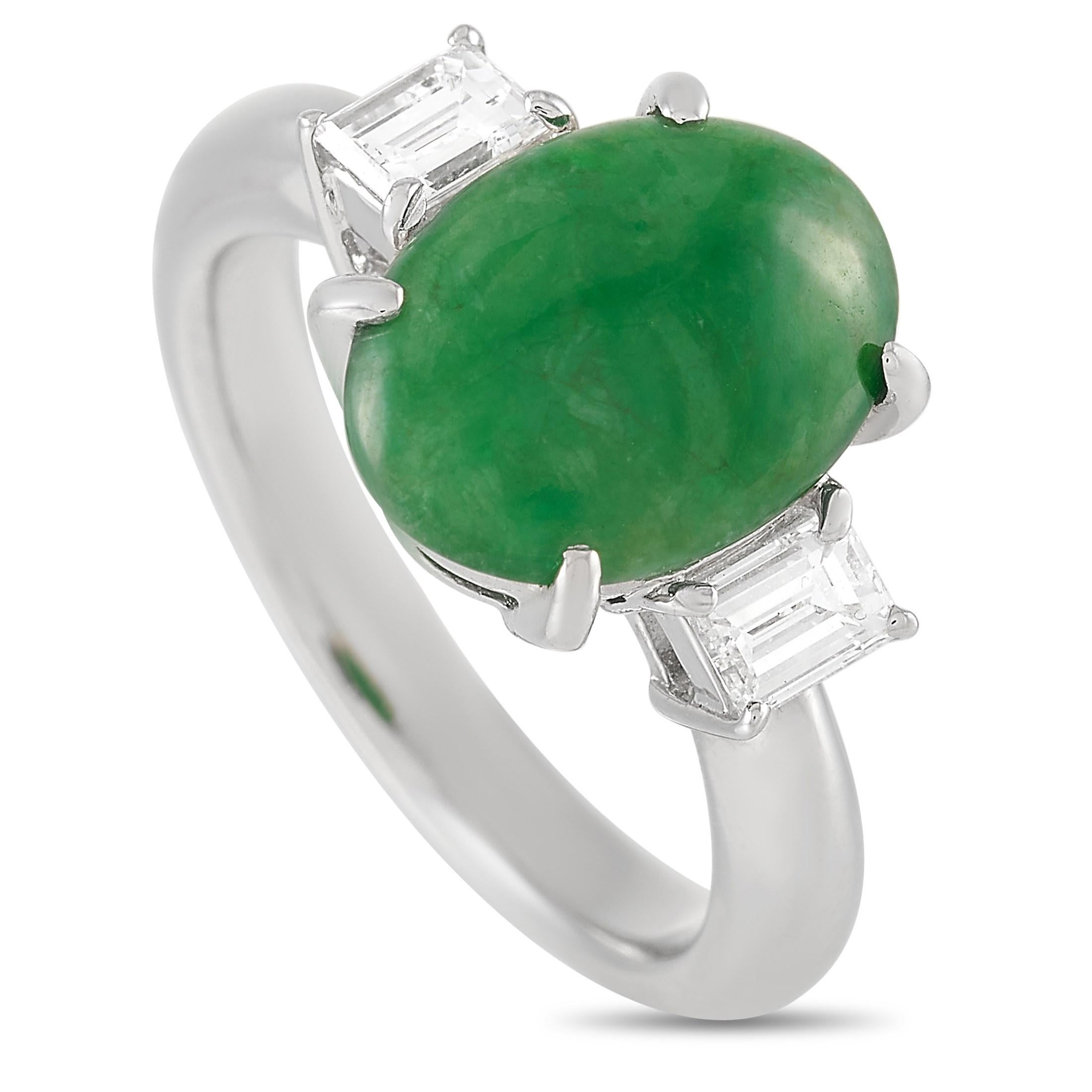 LB Exclusive Platinum 0.51 Carat Diamond and 3.60 Carat Jade Ring In Excellent Condition In Southampton, PA