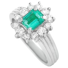 LB Exclusive Platinum 0.52 Carat Diamond and Emerald Ring