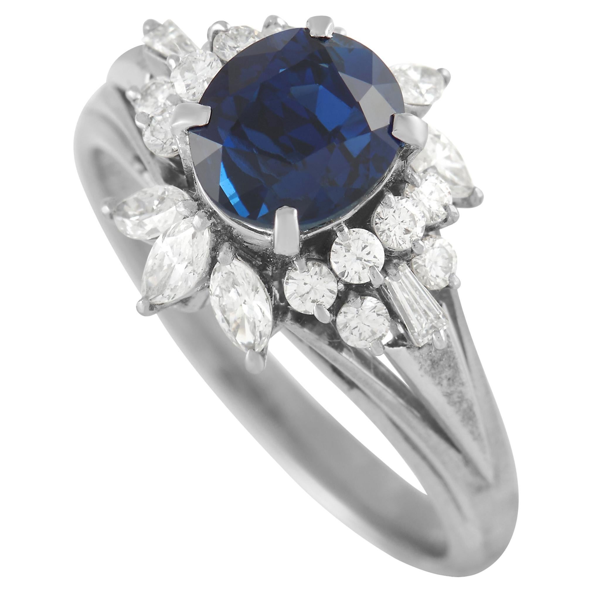 LB Exclusive Platinum 0.45 Carat Diamond and Sapphire Ring at 1stDibs