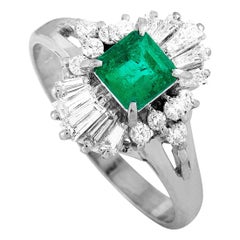 LB Exclusive Platinum 0.52 ct Round/Tapered Baguette Diamonds and Emerald Ring