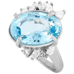 LB Exclusive Platinum 0.53 Carat Diamond and Aquamarine Ring