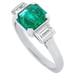 LB Exclusive Platinum 0.53 Carat Diamond and Emerald Ring