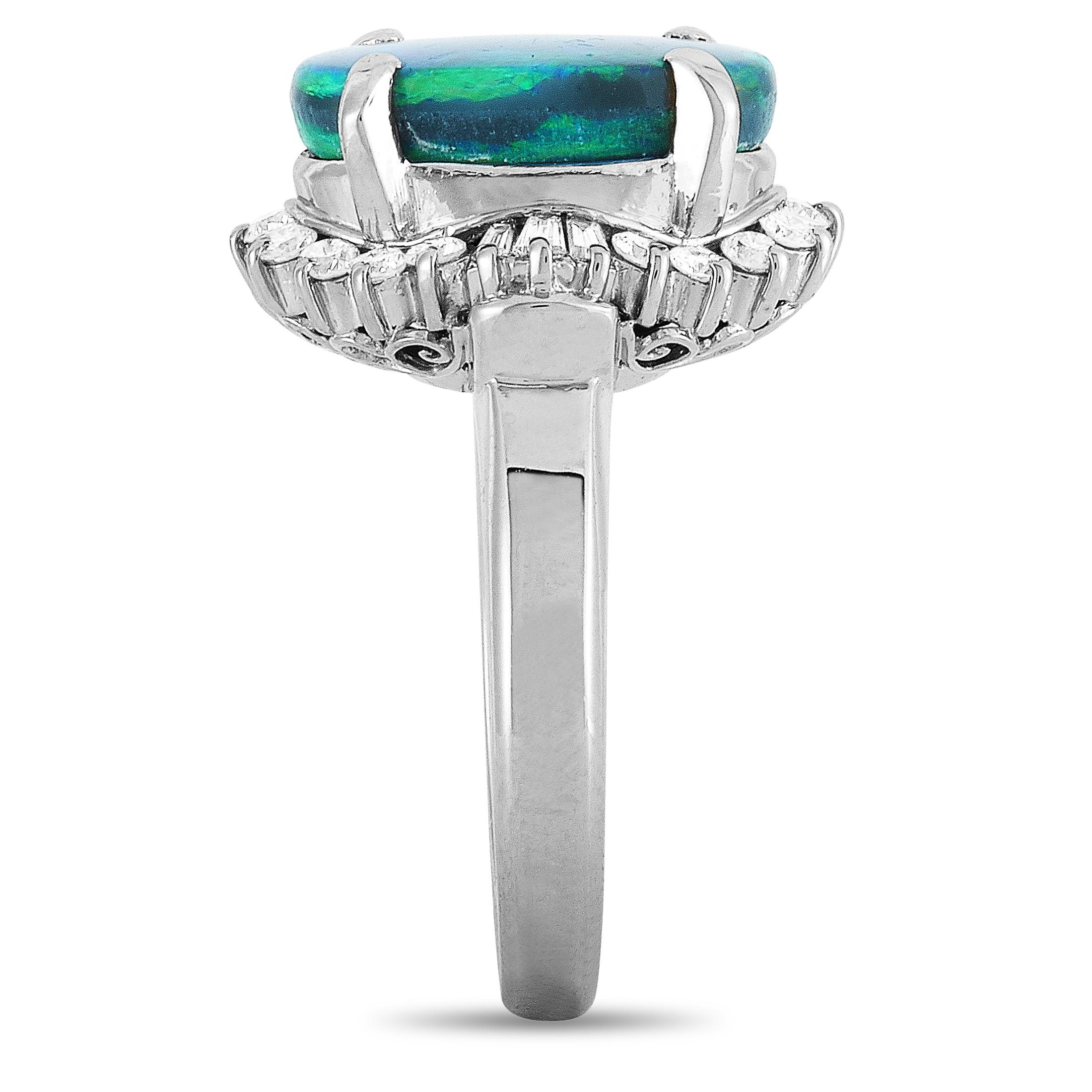 Round Cut LB Exclusive Platinum 0.53 Carat Diamond and Opal Ring