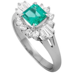 LB Exclusive Platinum 0.54 Carat Diamond and Emerald Ring