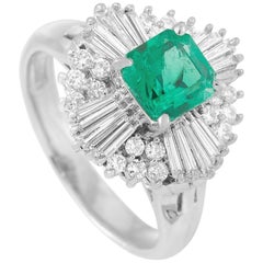 LB Exclusive Platinum 0.55 Carat Diamond and Emerald Ring