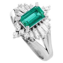LB Exclusive Platinum 0.55 Carat Diamond and Emerald Ring