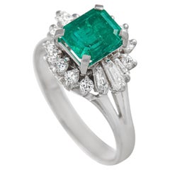 LB Exclusive Platinum 0.55 Ct Diamond and Emerald Ring