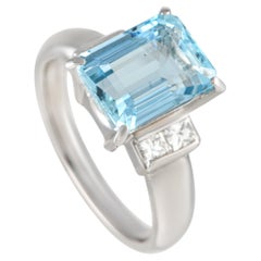 LB Exclusive Platinum 0.55ct Diamond and Aquamarine Ring MF20-100523