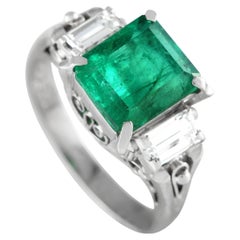 LB Exclusive Platinum 0.55 Carat Diamond and Emerald Ring