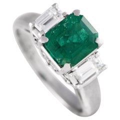 LB Exclusive Platinum 0.55 Carat Diamond and Emerald Ring