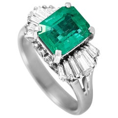 LB Exclusive Platinum 0.56 Carat Diamond and Emerald Ring LB Exclusive Platinum 0.56 Carat Diamond and Emerald Ring