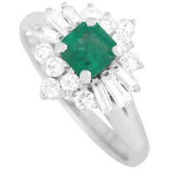 LB Exclusive Platinum 0.56 Carat Diamond and Emerald Ring