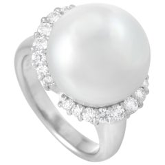 LB Exclusive Platinum 0.56 Carat Diamond and Pearl Statement Ring