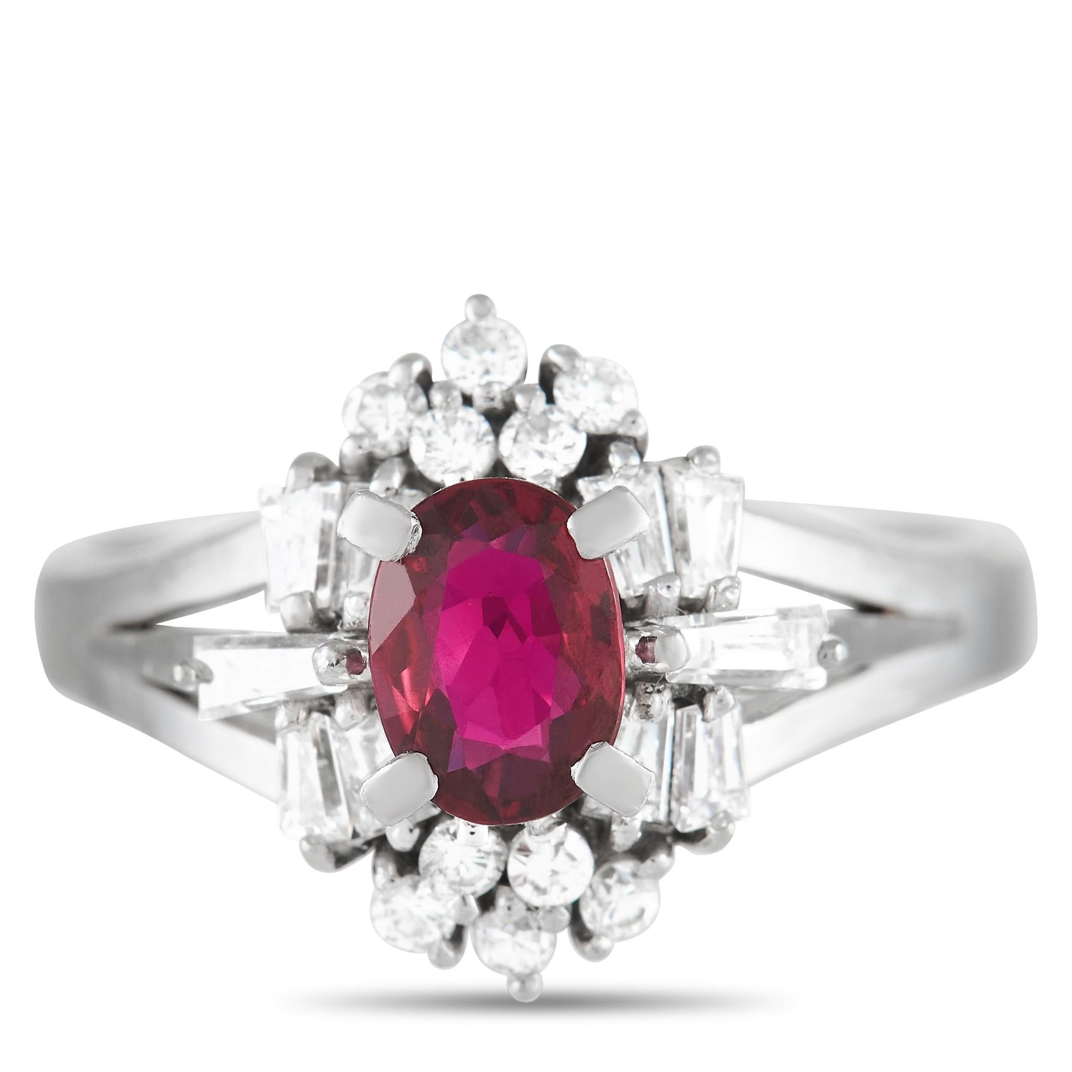LB Exclusive Platinum 0.56 Ct Diamond and Ruby Ring In Excellent Condition In Southampton, PA