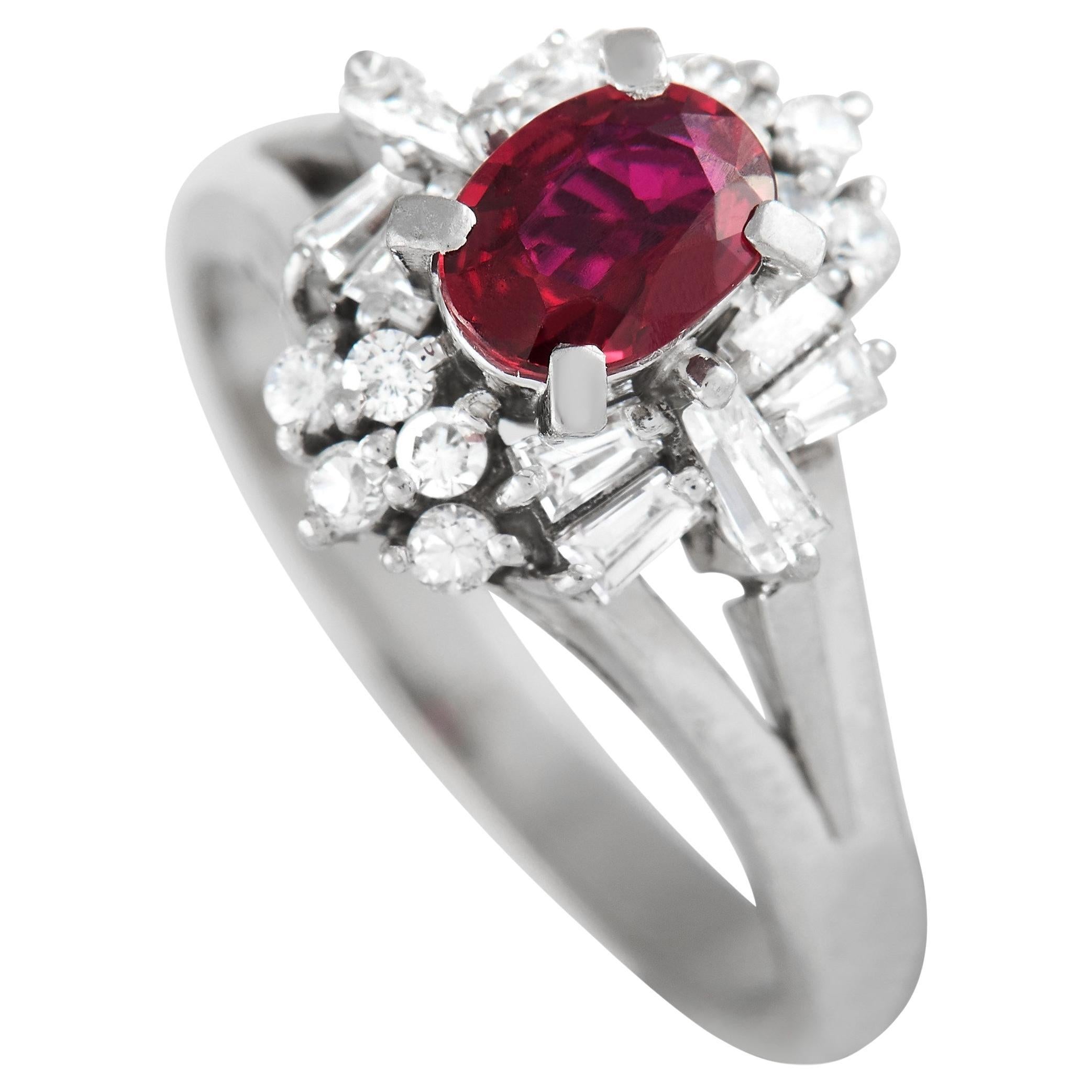 LB Exclusive Platinum 0.56 Ct Diamond and Ruby Ring