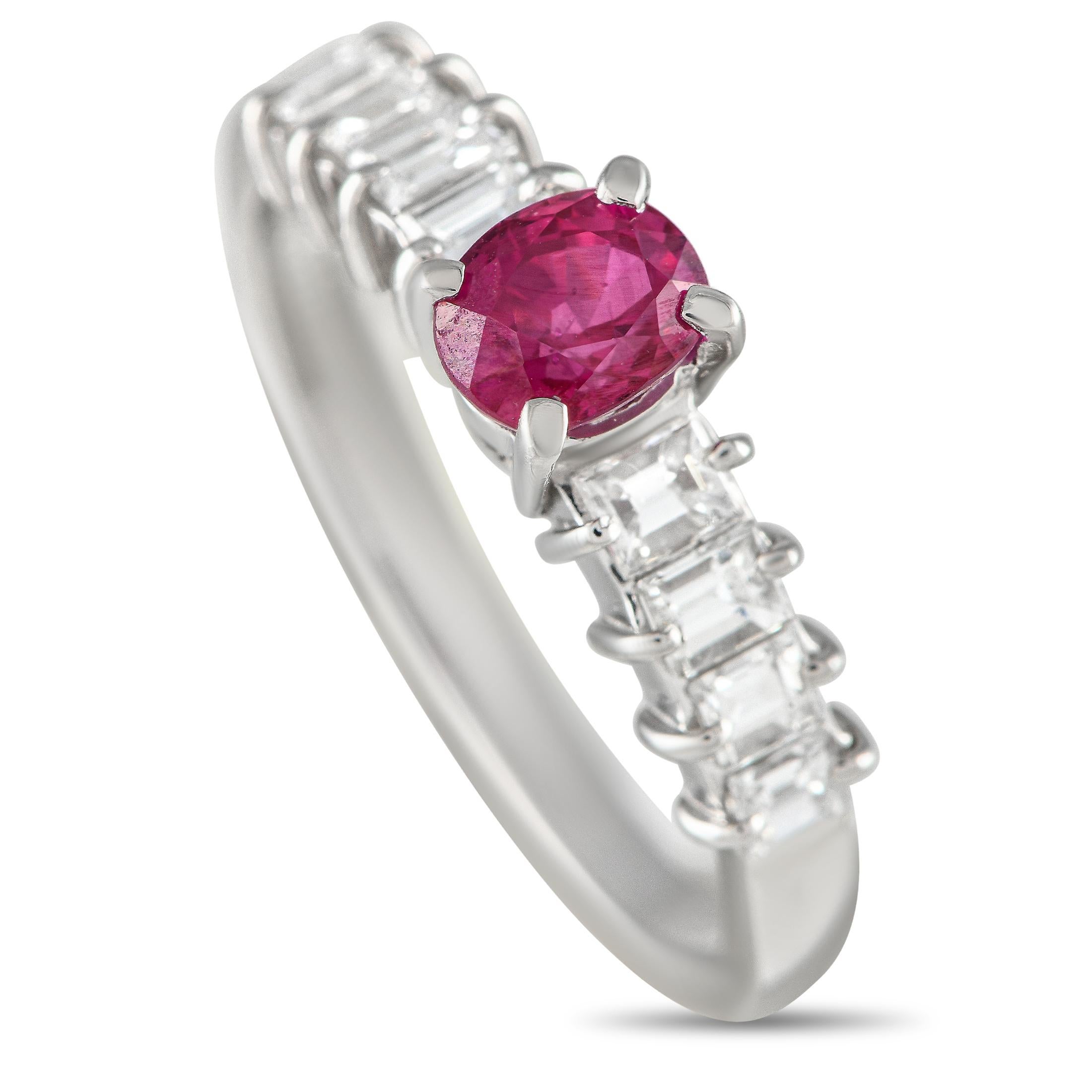 Platinum 0.56ct Diamond and 0.70ct Ruby Ring MF26-021324 In Excellent Condition In Southampton, PA
