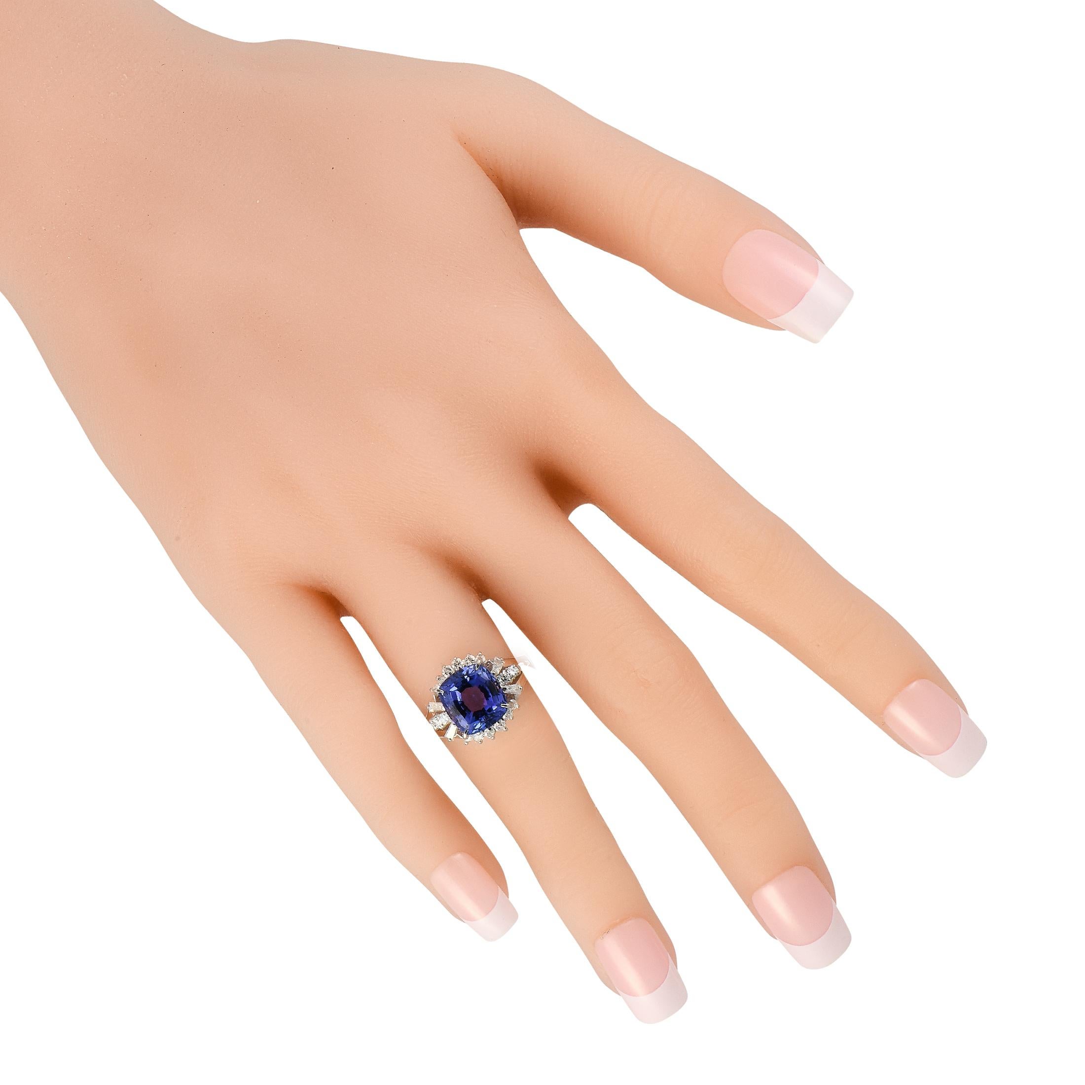 Mixed Cut Platinum 0.56ct Diamond and Tanzanite Ring For Sale