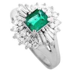 LB Exclusive Platinum 0.57 Carat Diamond and Emerald Ring