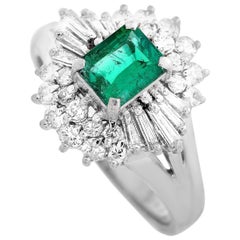 LB Exclusive Platinum 0.57 Carat Diamond and Emerald Ring