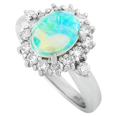 LB Exclusive Platinum 0.57 Carat Diamond and Opal Oval Ring