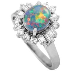 LB Exclusive Platinum 0.57 Carat Diamond and Opal Ring