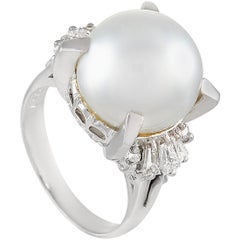 LB Exclusive Platinum 0.57 Carat Diamond and Pearl Ring
