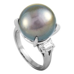 LB Exclusive Platinum 0.57 Carat Diamond and Pearl Ring