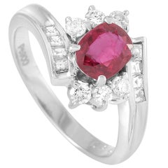 LB Exclusive Platinum 0.57 Carat Diamond and Ruby Ring