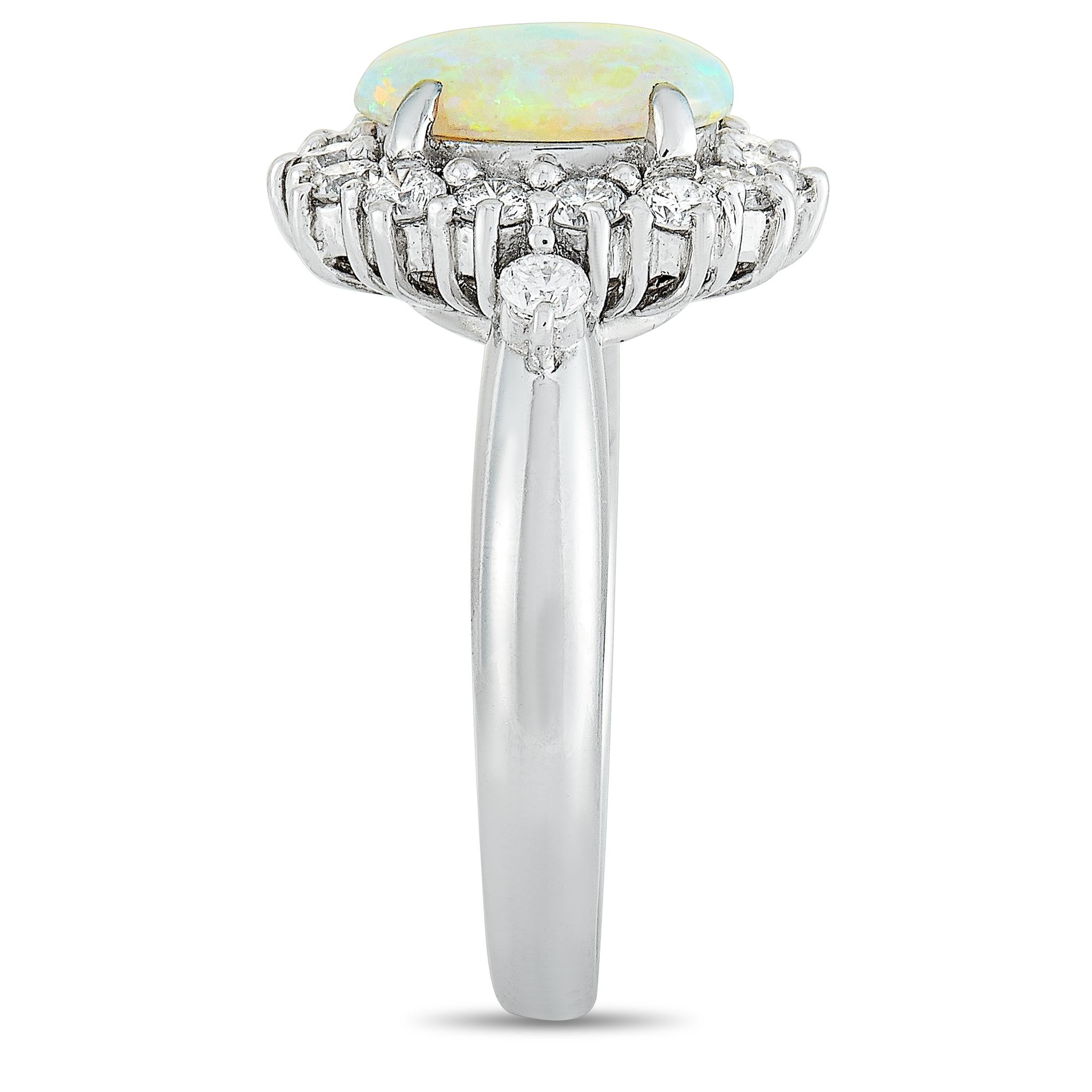 LB Exclusive Platinum 0.57 Carat Diamond and Opal Oval Ring In Excellent Condition In Southampton, PA