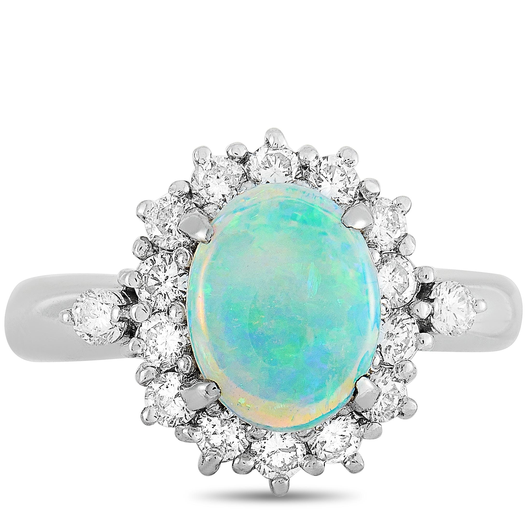 LB Exclusive Platinum 0.57 Carat Diamond and Opal Oval Ring 1