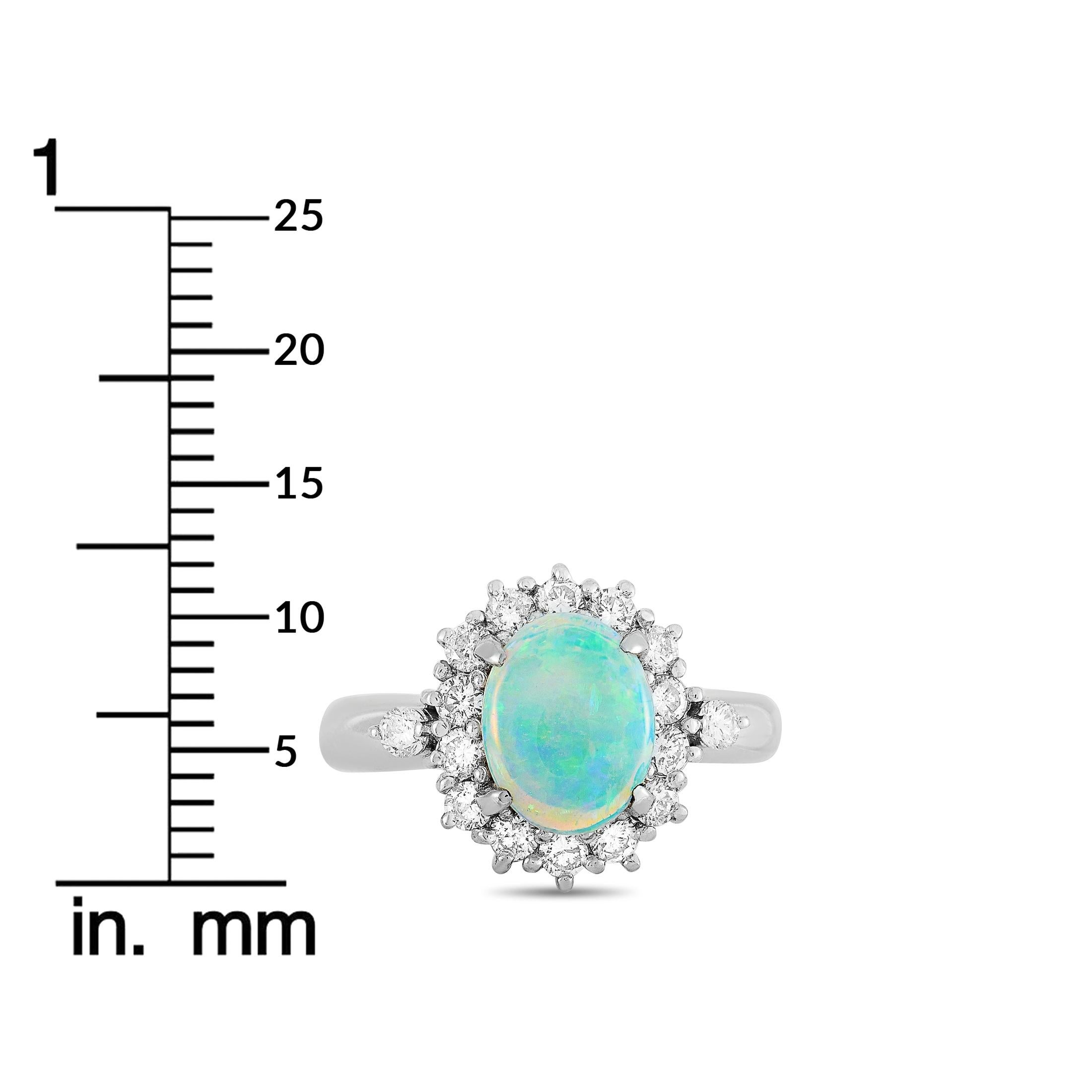 LB Exclusive Platinum 0.57 Carat Diamond and Opal Oval Ring 2