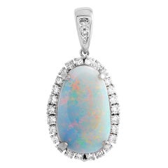 LB Exclusive Platinum 0.57 Carat Diamond and Opal Pendant