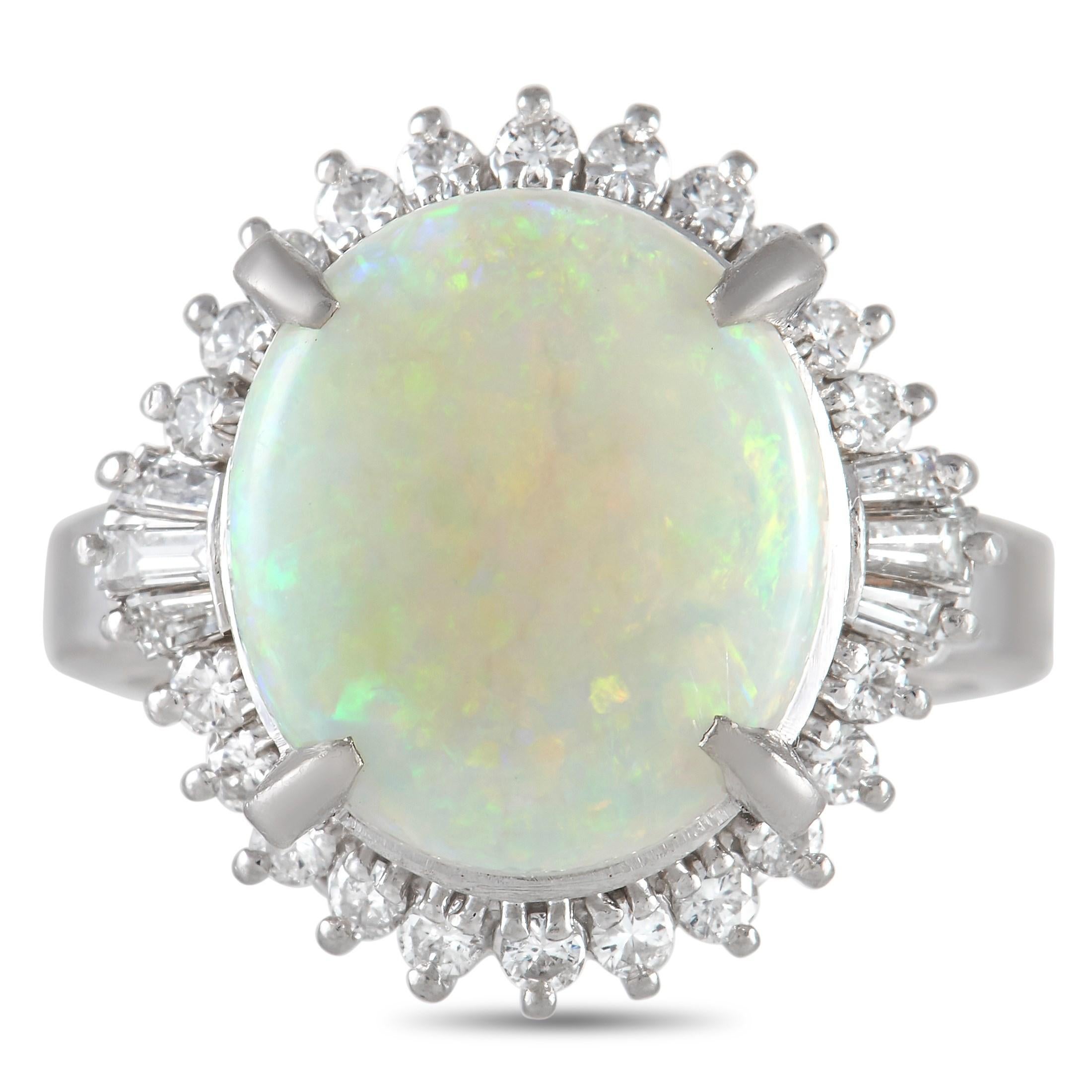 Mixed Cut LB Exclusive Platinum 0.57 Ct Diamond and Opal Ring