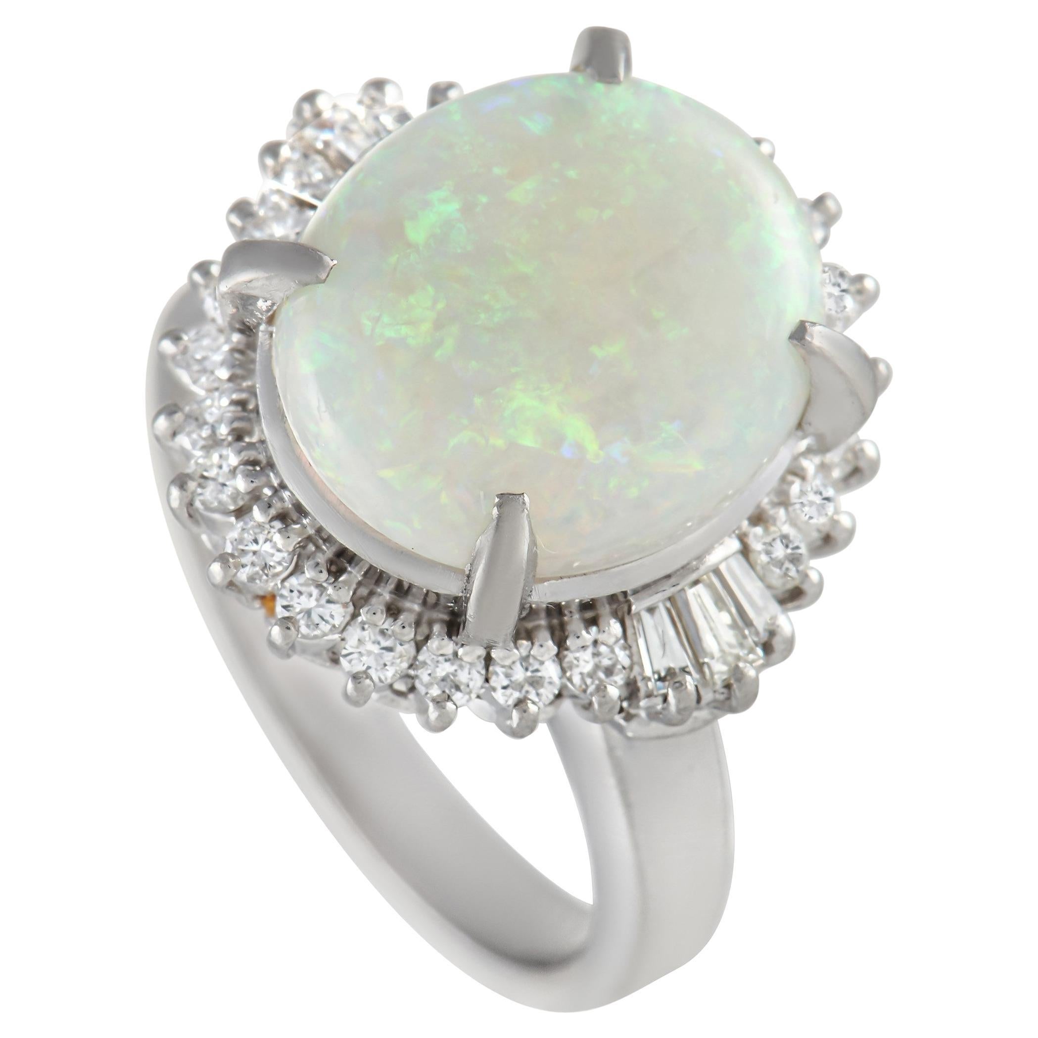 LB Exclusive Platinum 0.57 Ct Diamond and Opal Ring
