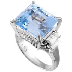 LB Exclusive Platinum 0.58 Carat Diamond and Aquamarine Ring