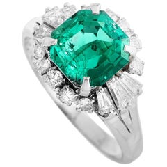 LB Exclusive Platinum 0.58 Carat Diamond and Emerald Ring